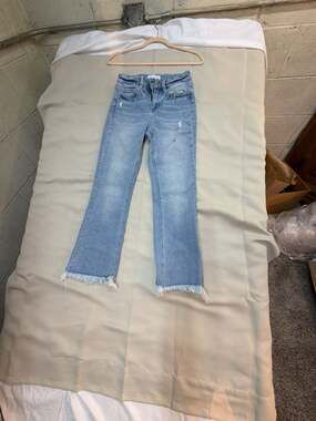 Flying Monkey High Rise Raw Hem Kick Flare Jeans F5088